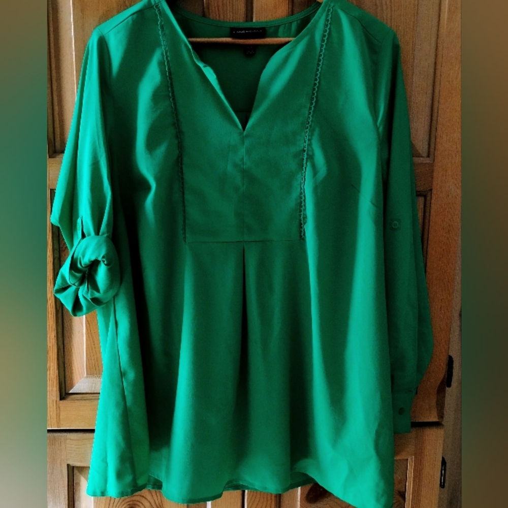Lane Bryant Emerald Green V-Neck Tunic Blouse